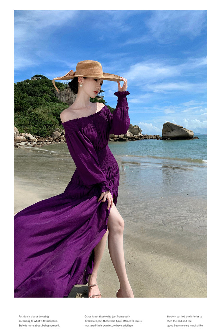 Off Shoulder Purple Beach Dress