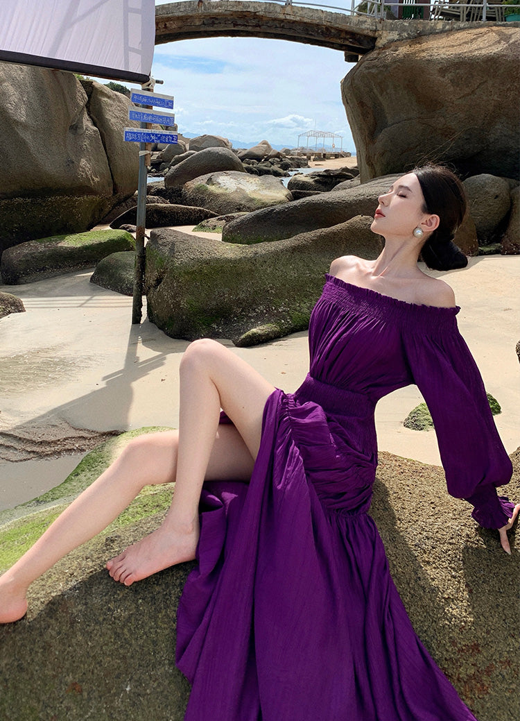 Off Shoulder Purple Beach Dress