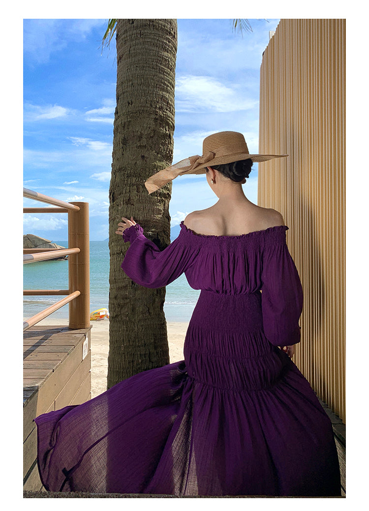 Off Shoulder Purple Beach Dress