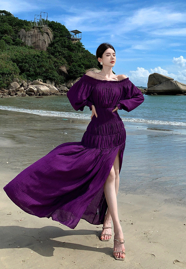 Off Shoulder Purple Beach Dress