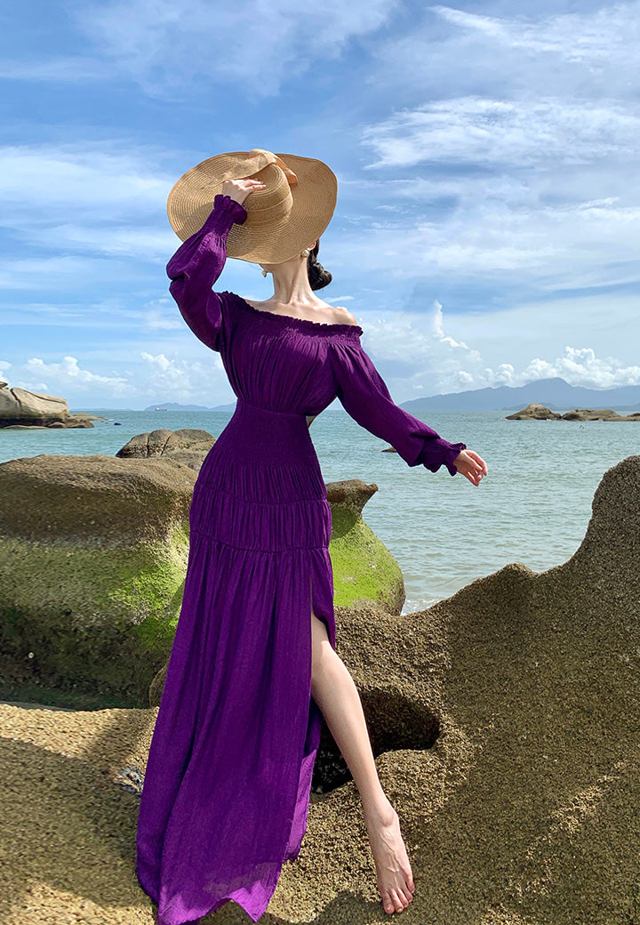 Off Shoulder Purple Beach Dress