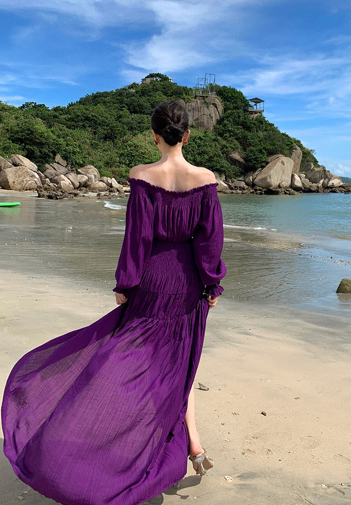 Off Shoulder Purple Beach Dress