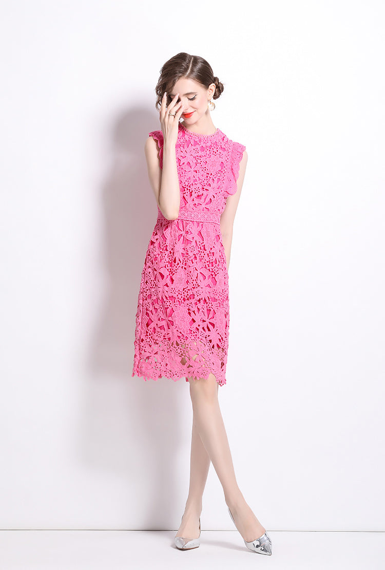 Rose Red Sleeveless Lace Dress