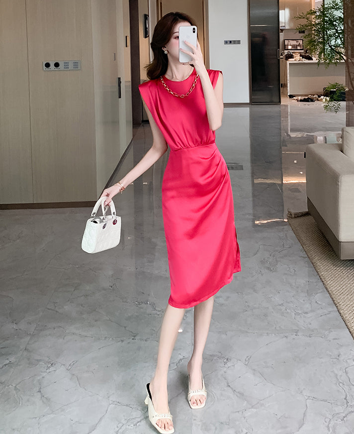 Sleeveless Simple Solid Color Slit Dress