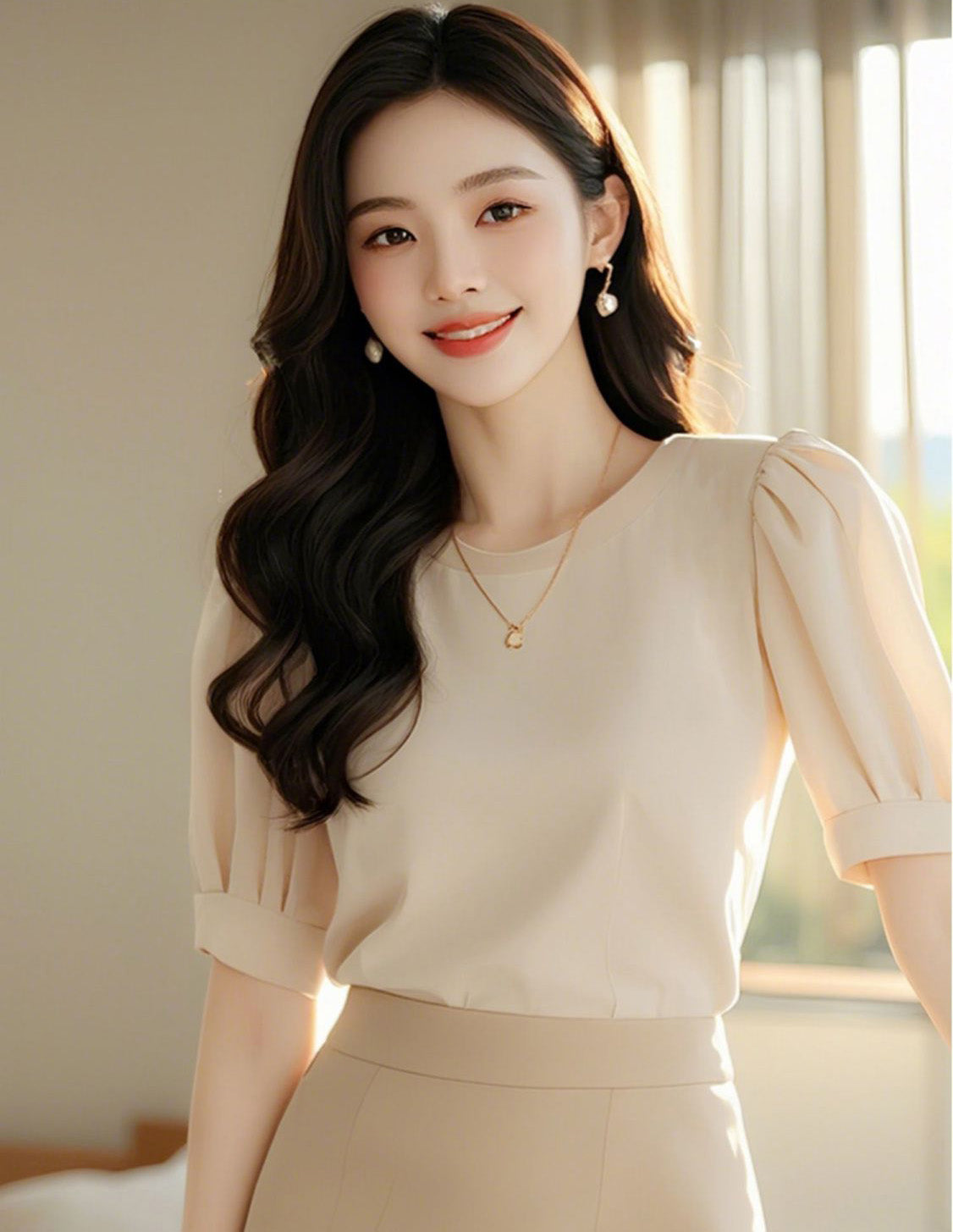 Puff Sleeve Top + Skirt Two Pieces Suit Set