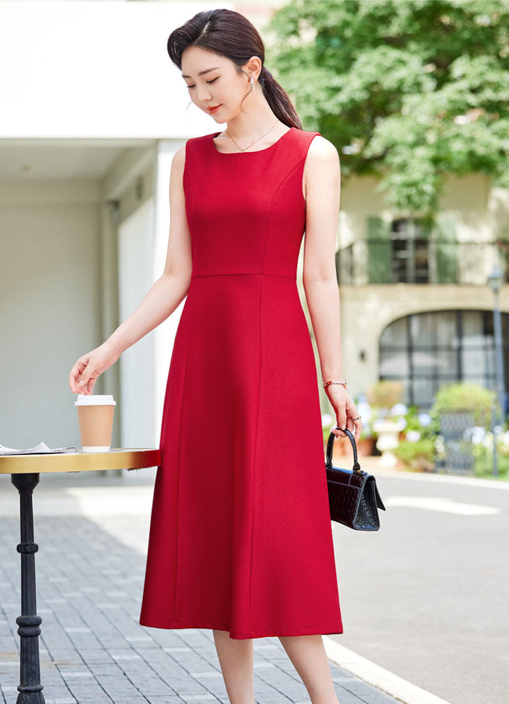 Retro Sleeveless Mid-length Office Wear Dress