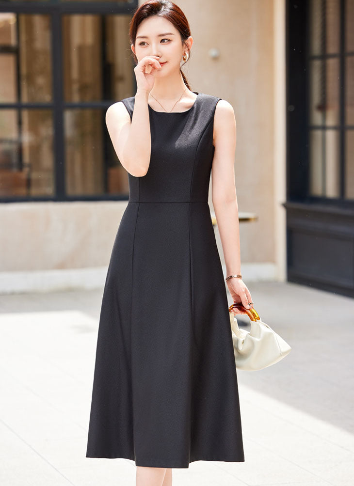 Retro Sleeveless Mid-length Office Wear Dress