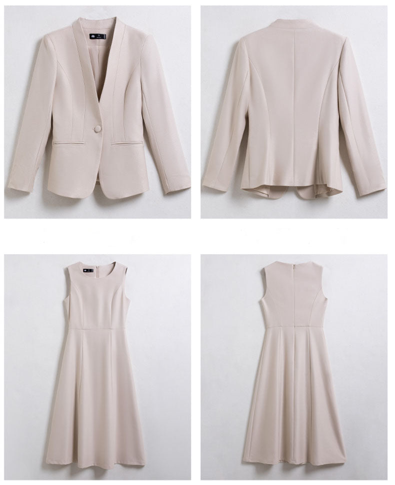 Elegant Casual Suit Jacket + Sleeveless Dress Two Pieces Set