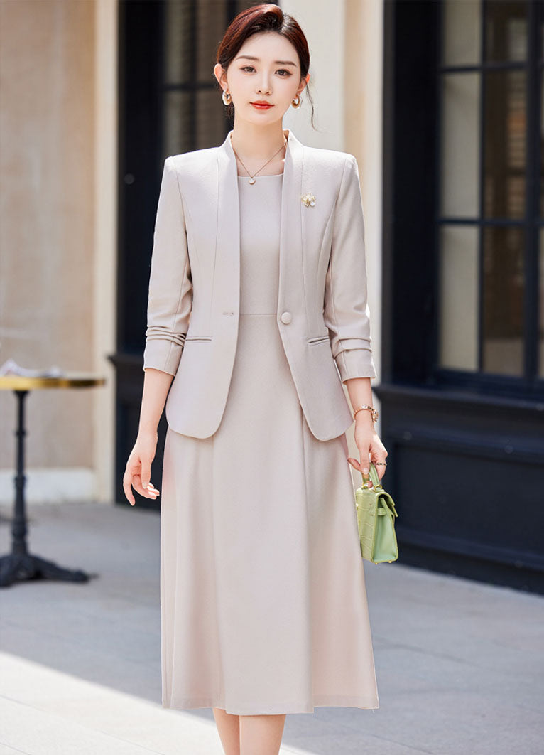 Elegant Casual Suit Jacket + Sleeveless Dress Two Pieces Set