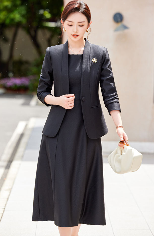 Elegant Casual Suit Jacket + Sleeveless Dress Two Pieces Set