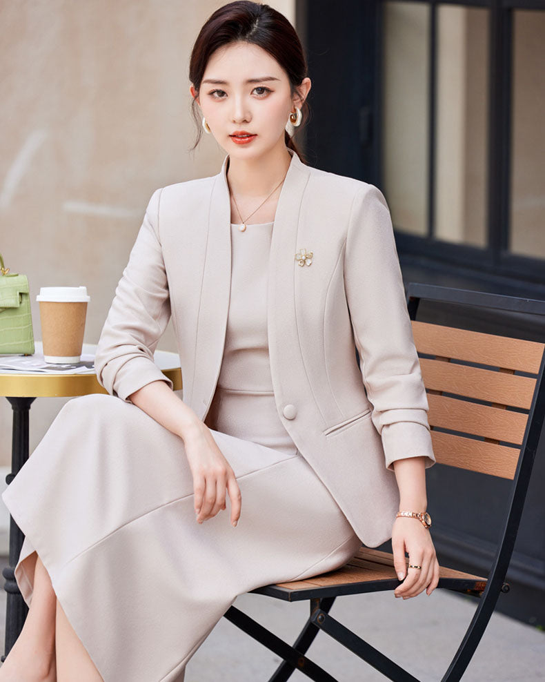 Elegant Casual Suit Jacket + Sleeveless Dress Two Pieces Set