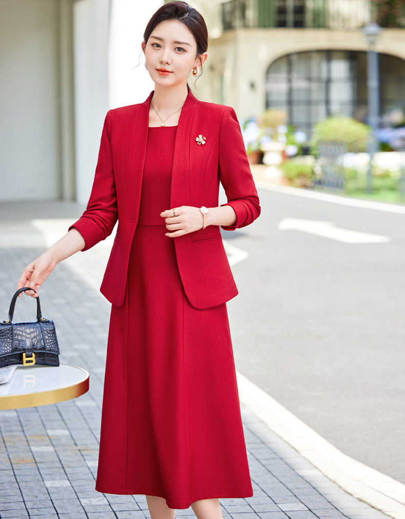 Elegant Casual Suit Jacket + Sleeveless Dress Two Pieces Set