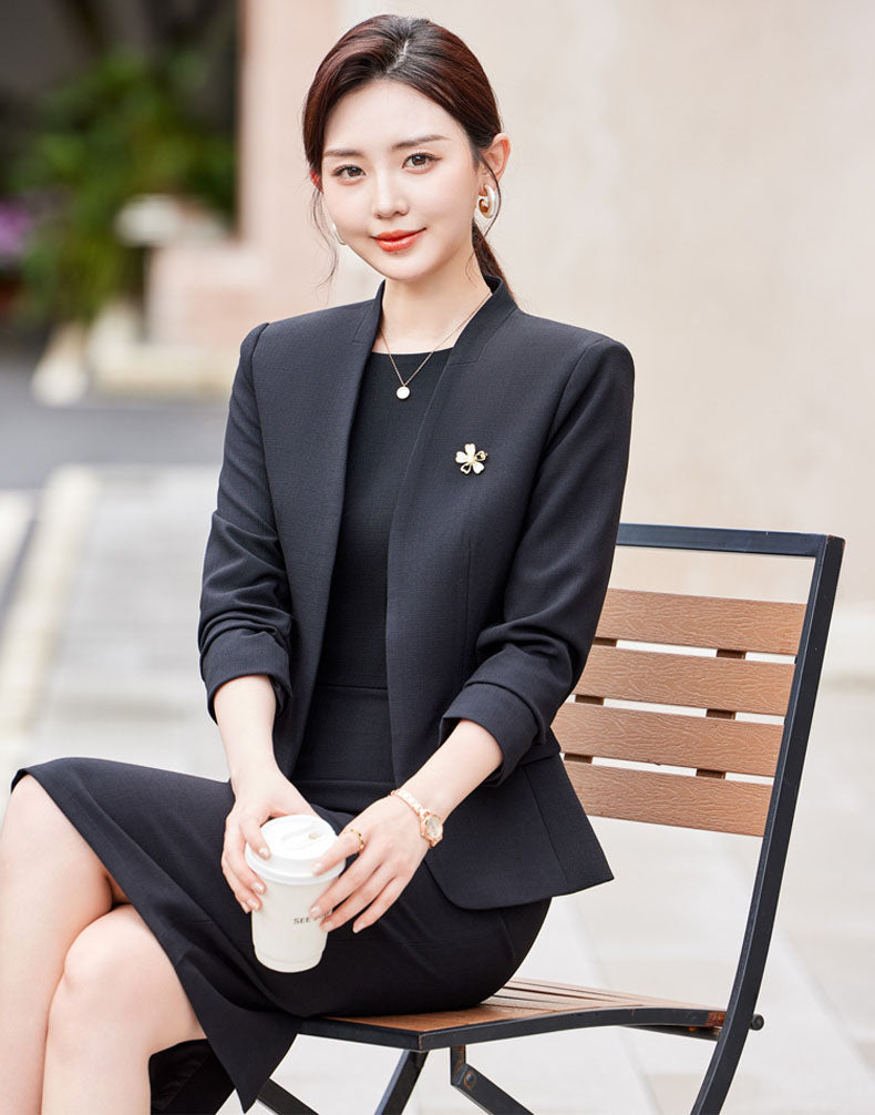 New Style In Autumn Casual Suit Jacket + Sleeveless Dress Two Pieces Set