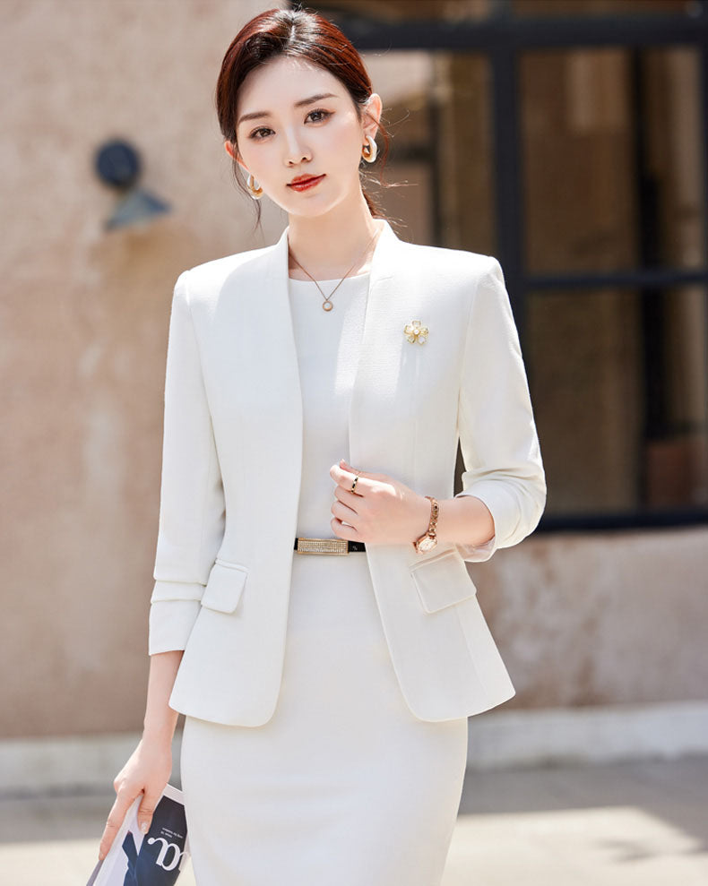 New Style In Autumn Casual Suit Jacket + Sleeveless Dress Two Pieces Set