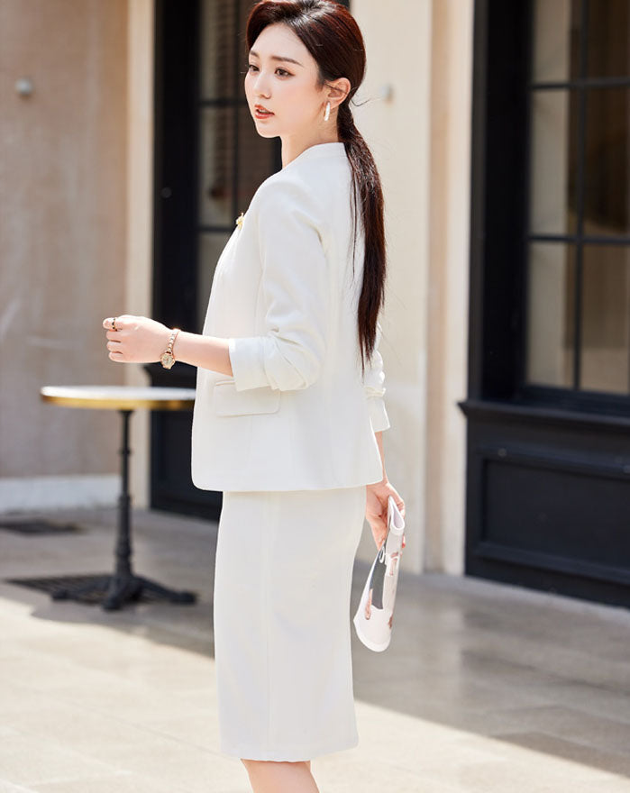 New Style In Autumn Casual Suit Jacket + Sleeveless Dress Two Pieces Set