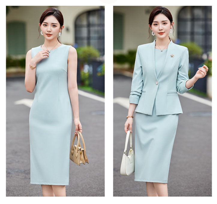 High-end Casual Suit Jacket + Sleeveless Dress Two Pieces Set