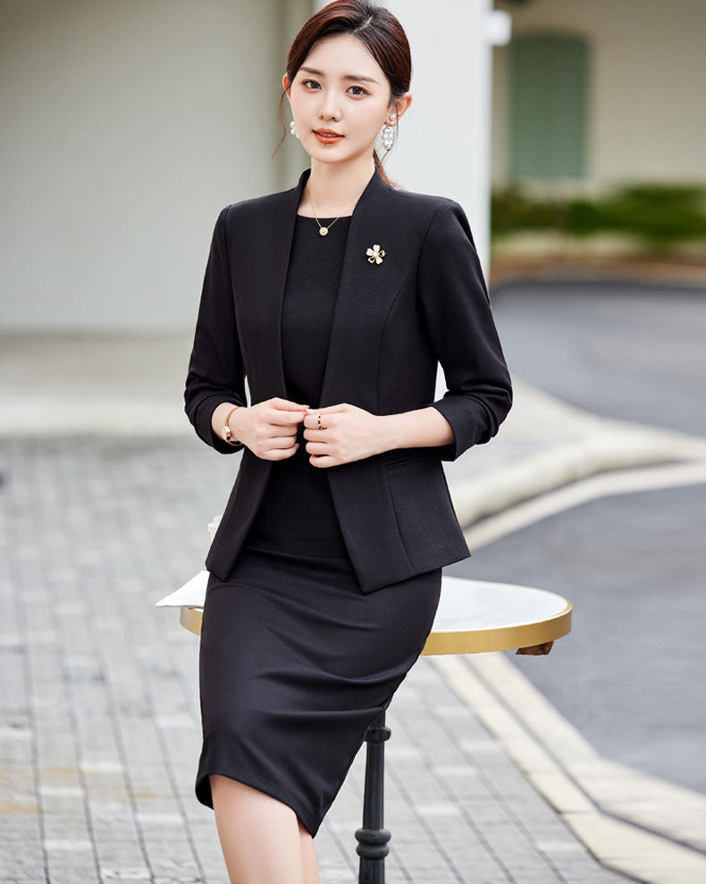 High-end Casual Suit Jacket + Sleeveless Dress Two Pieces Set