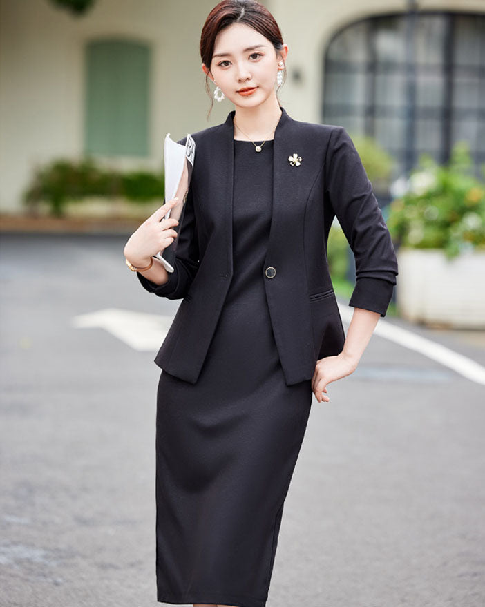 High-end Casual Suit Jacket + Sleeveless Dress Two Pieces Set