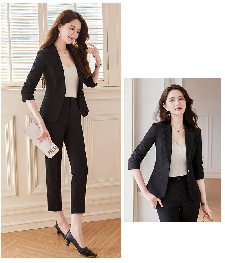 Casual Suit Jacket + Pencil Slim Trousers Two Pieces Set