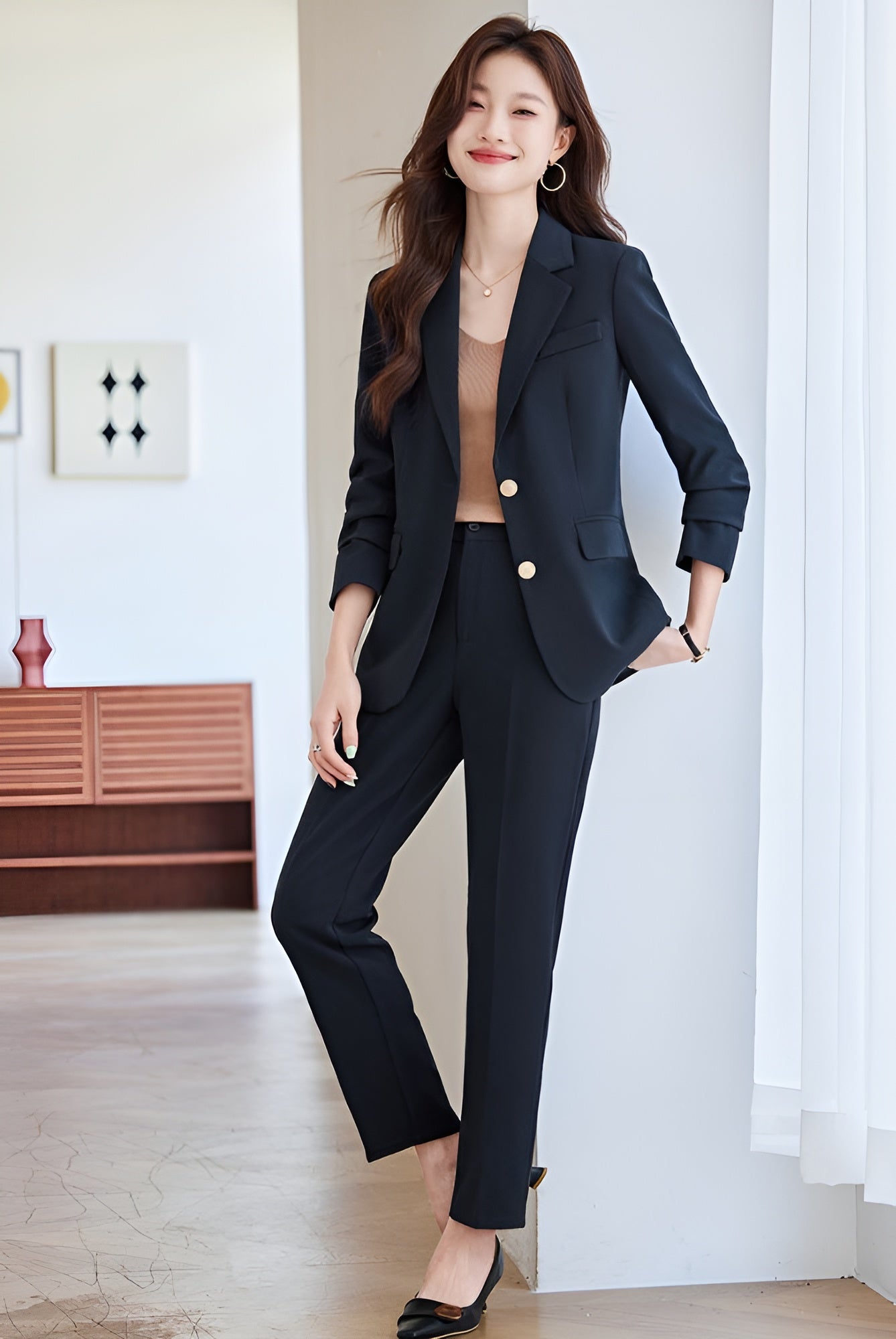 Goddess Casual Suit Jacket + Trousers Two Pieces Set