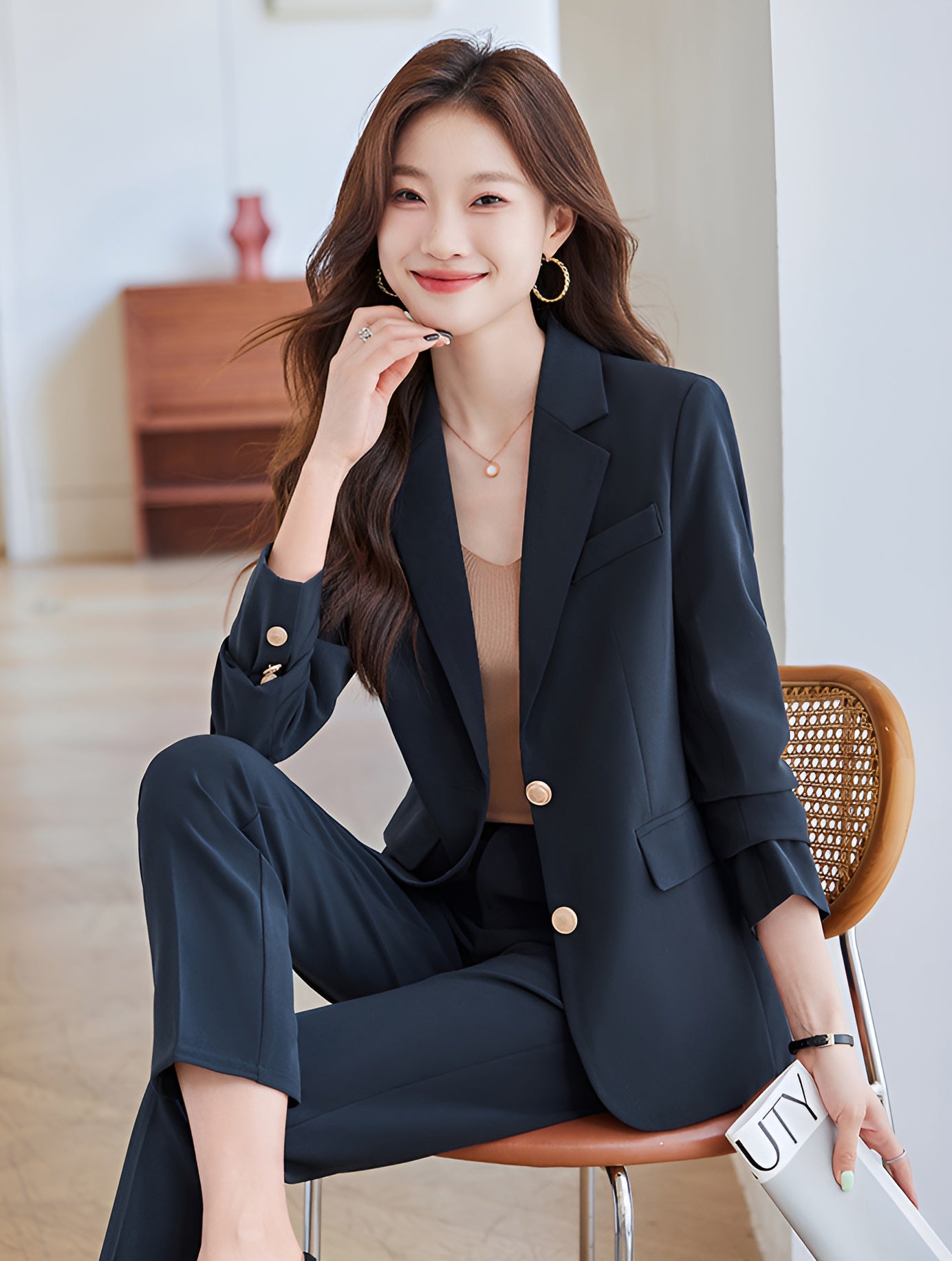 Goddess Casual Suit Jacket + Trousers Two Pieces Set