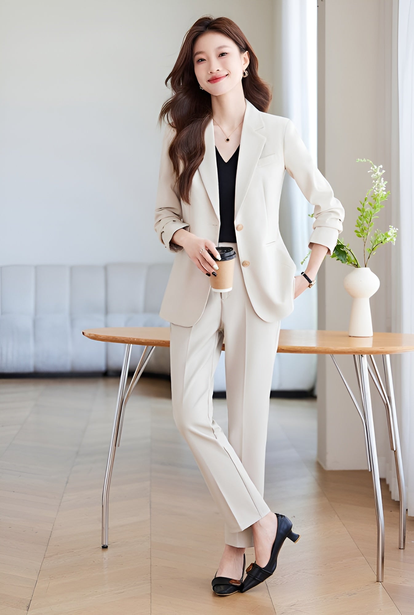 Goddess Casual Suit Jacket + Trousers Two Pieces Set