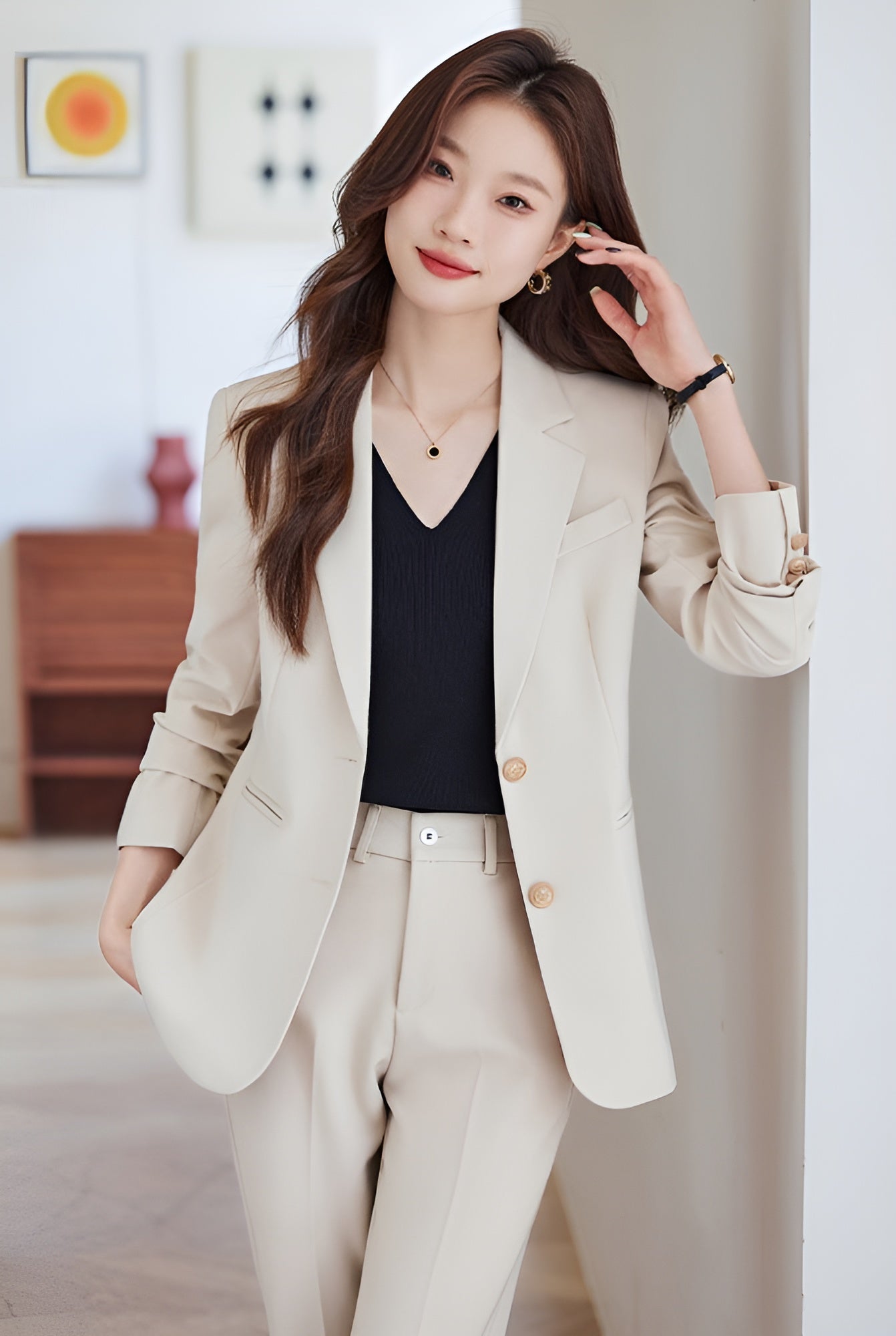 Goddess Casual Suit Jacket + Trousers Two Pieces Set