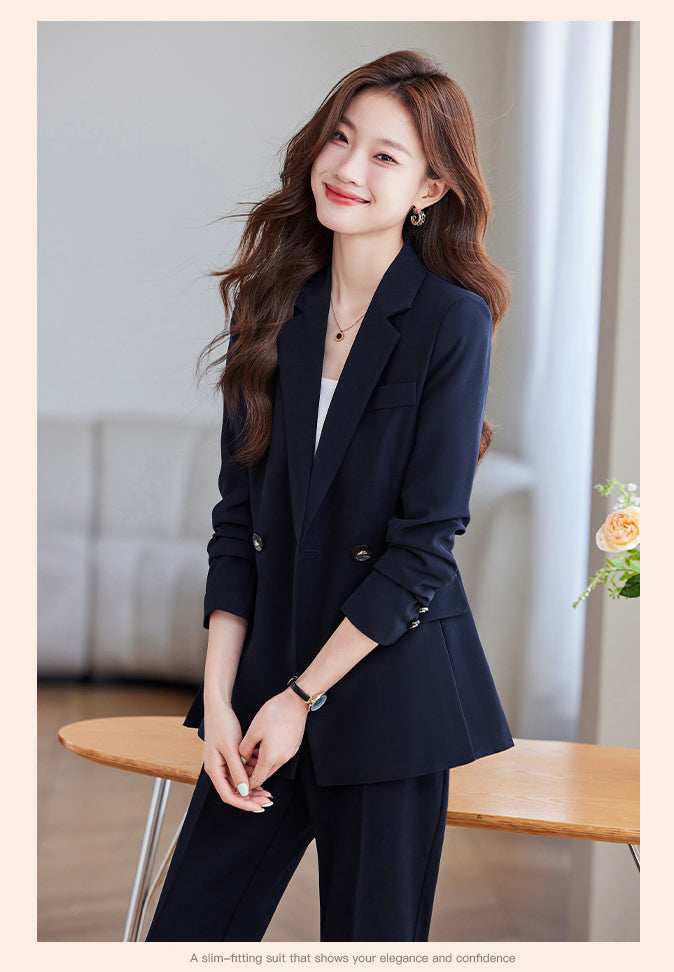 High-end Temperament Casual Suit Jacket For Women + Trousers Two Pieces Set