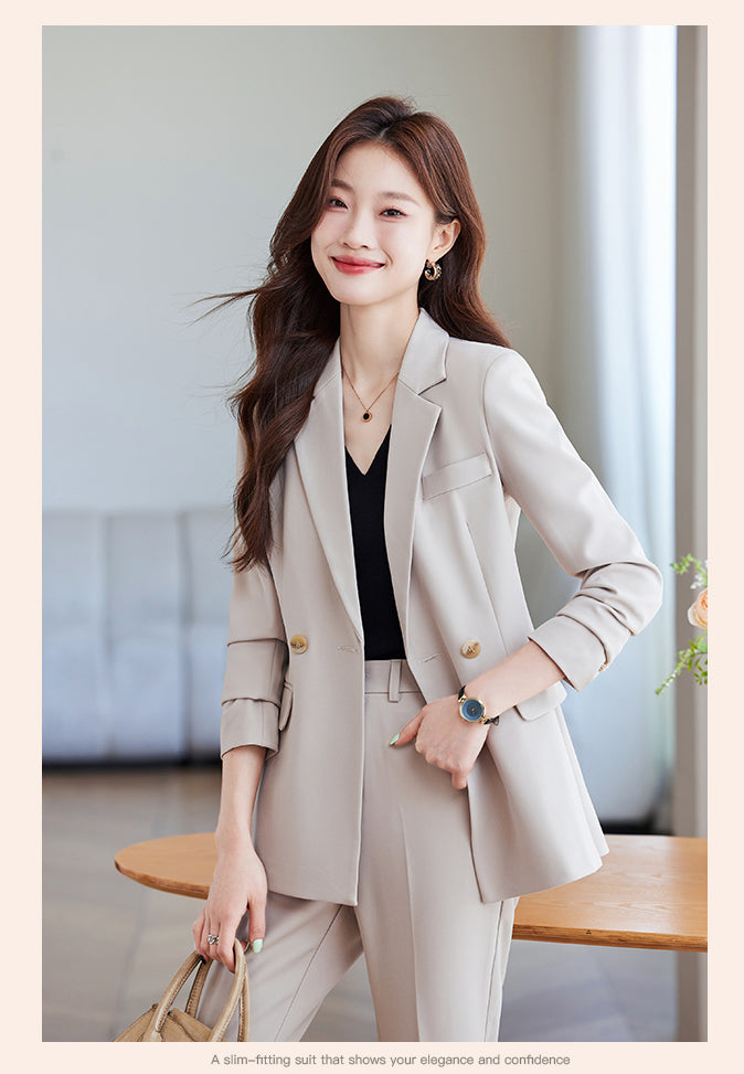 High-end Temperament Casual Suit Jacket For Women + Trousers Two Pieces Set