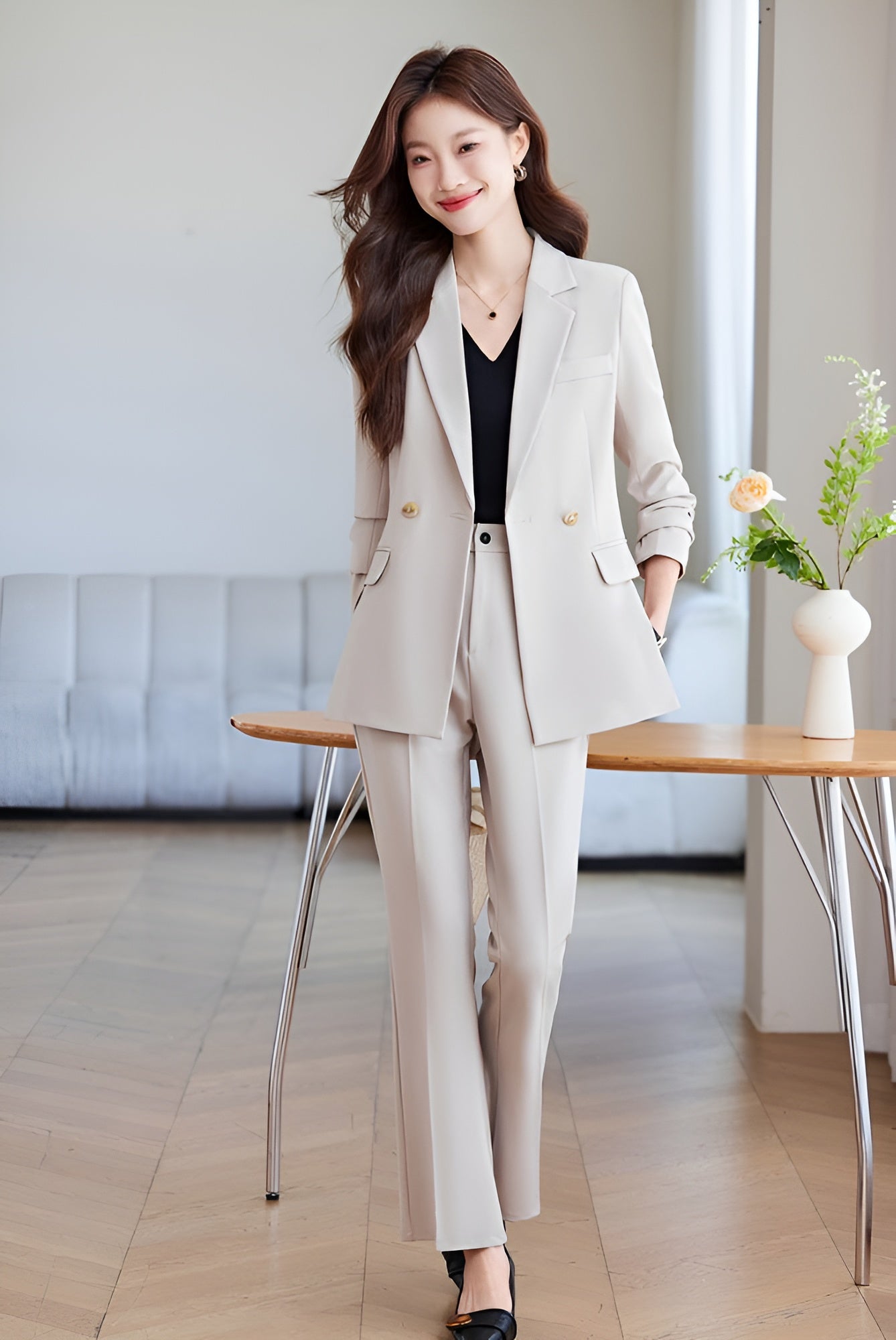 High-end Temperament Casual Suit Jacket For Women + Trousers Two Pieces Set