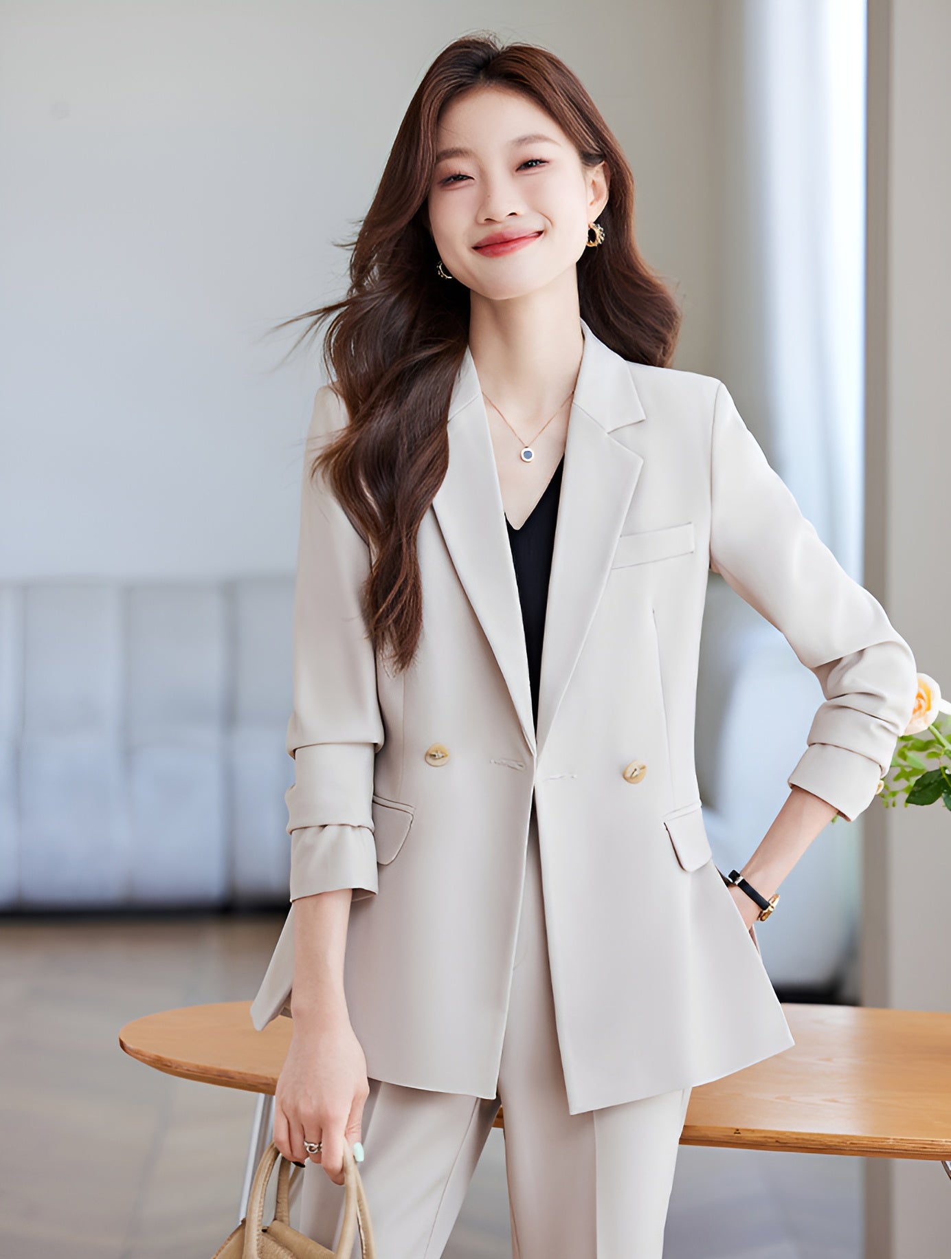 High-end Temperament Casual Suit Jacket For Women + Trousers Two Pieces Set