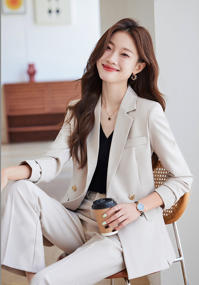 High-end Temperament Casual Suit Jacket For Women + Trousers Two Pieces Set