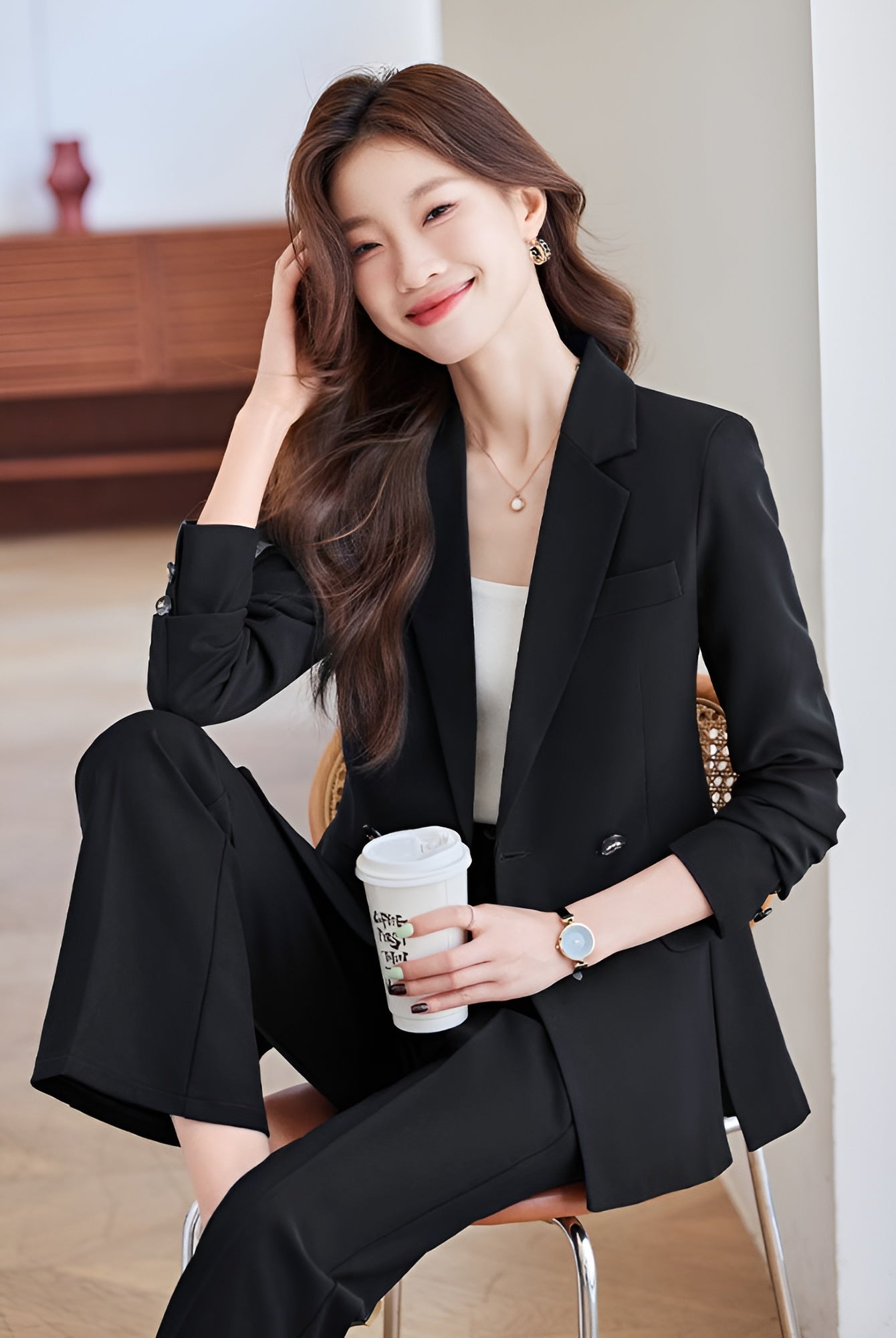 High-end Temperament Casual Suit Jacket For Women + Trousers Two Pieces Set