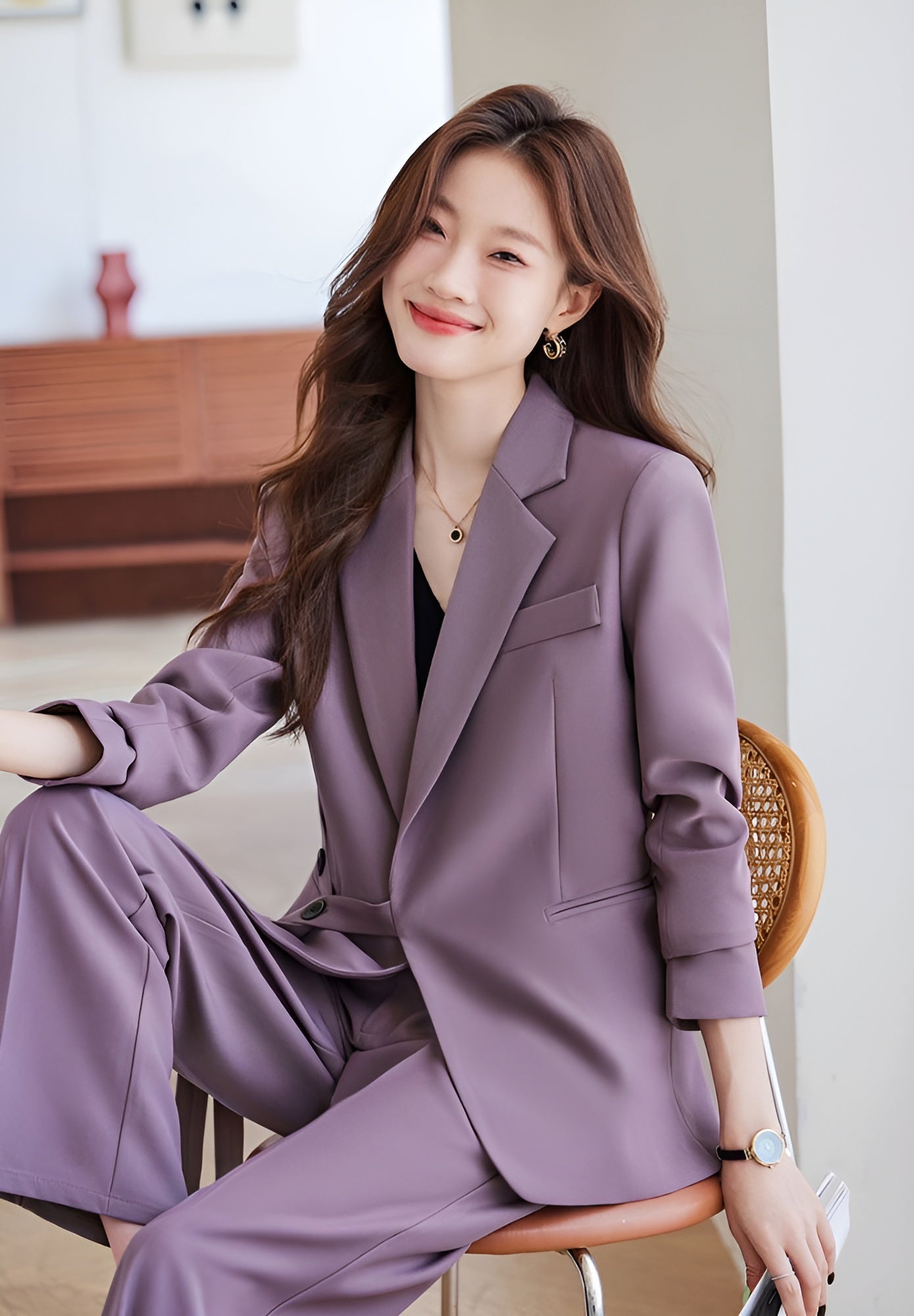 New Style In Autumn Casual Suit Jacket For Women + Trousers Two Pieces Set