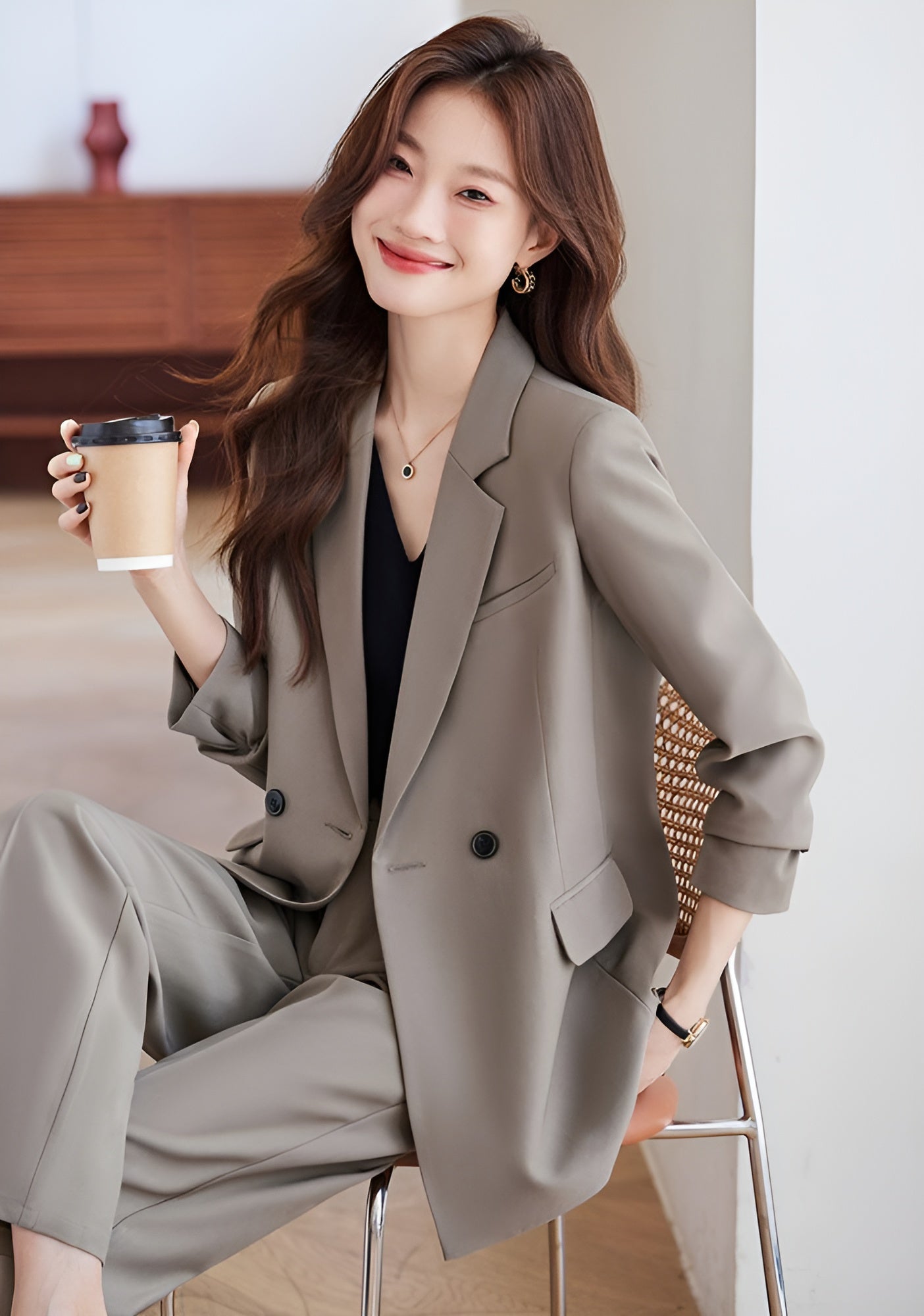 Loose Style Suit Jacket + Trousers Two Pieces Set