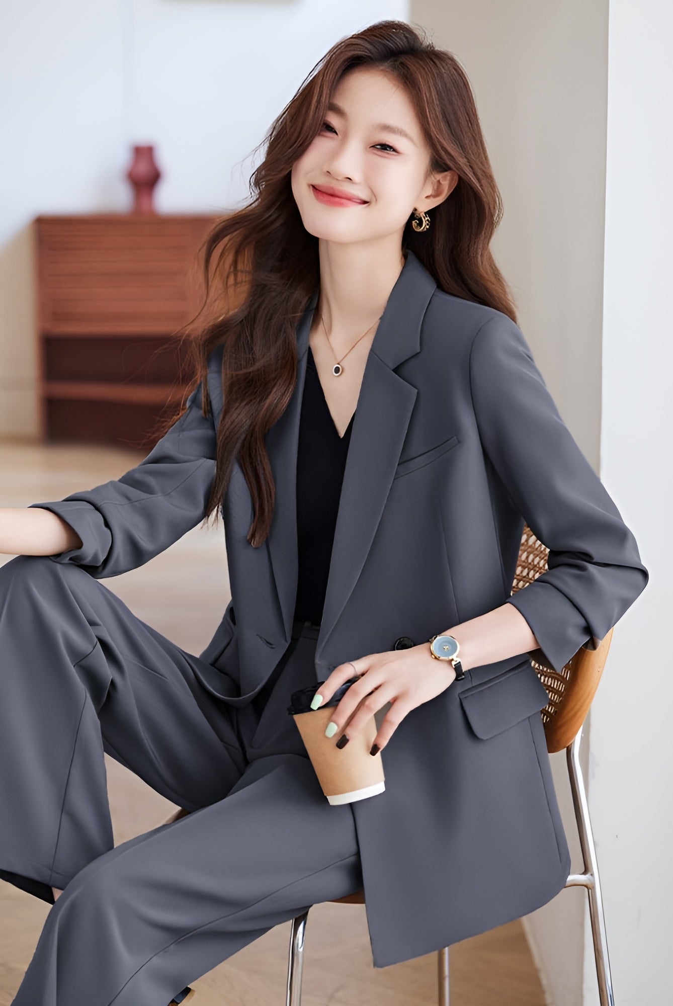 Loose Style Suit Jacket + Trousers Two Pieces Set