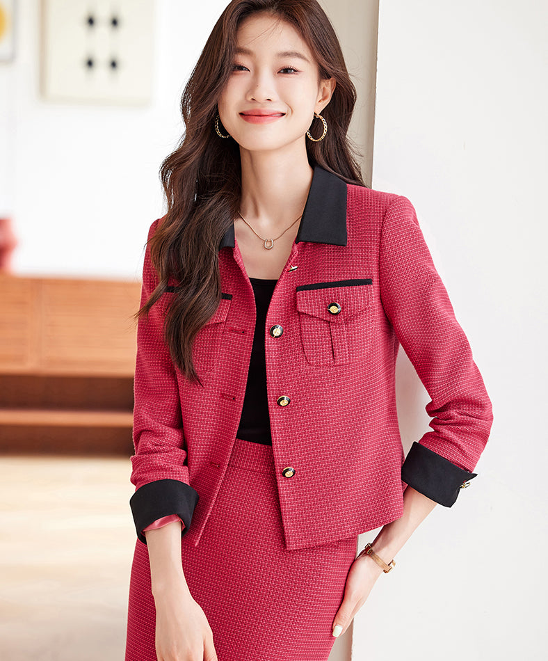 High-end Temperament Casual Jacket + Skirt Two Pieces Set