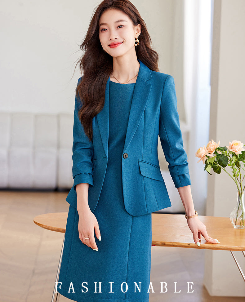 Casual Suit Jacket + Dress Two Pieces Set