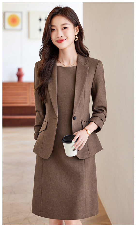 Casual Suit Jacket + Dress Two Pieces Set