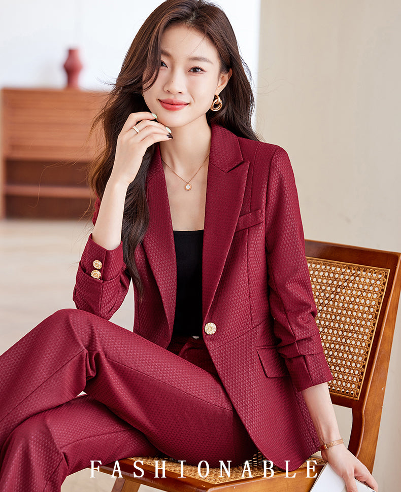 High-end Temperament Professional Suit Jacket + Trousers Two Pieces Set