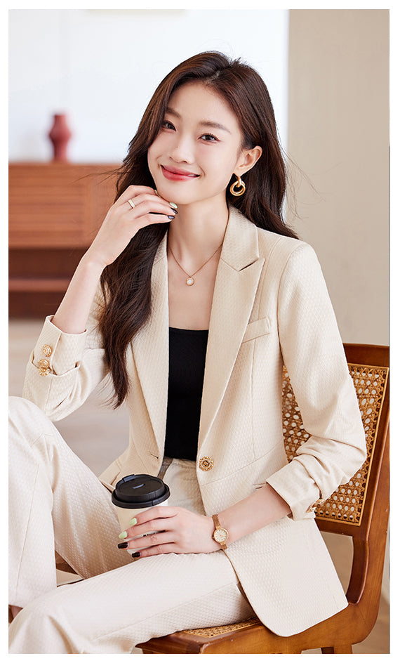 High-end Temperament Professional Suit Jacket + Trousers Two Pieces Set