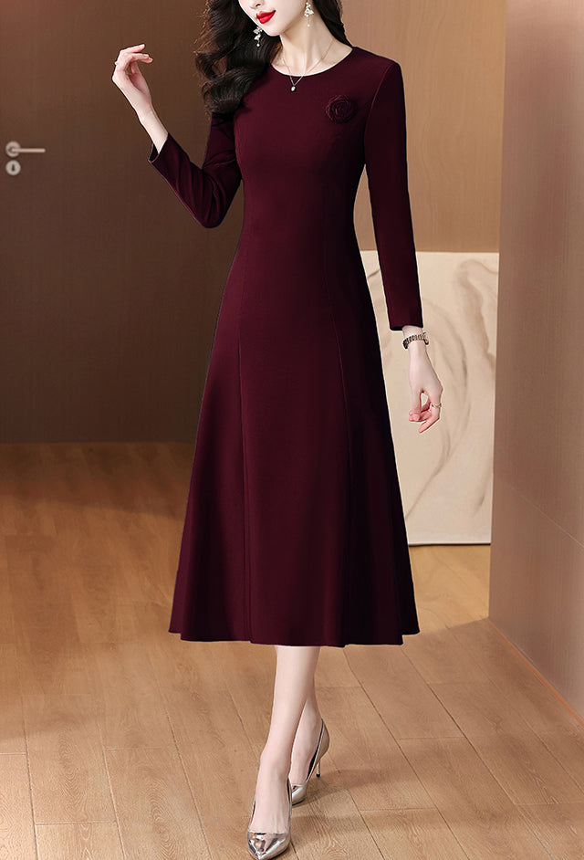 Round Neck Long-sleeve Mid-length Dress