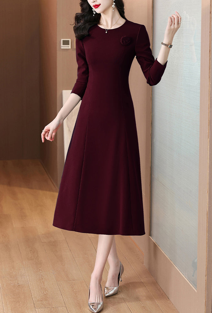 Round Neck Long-sleeve Mid-length Dress