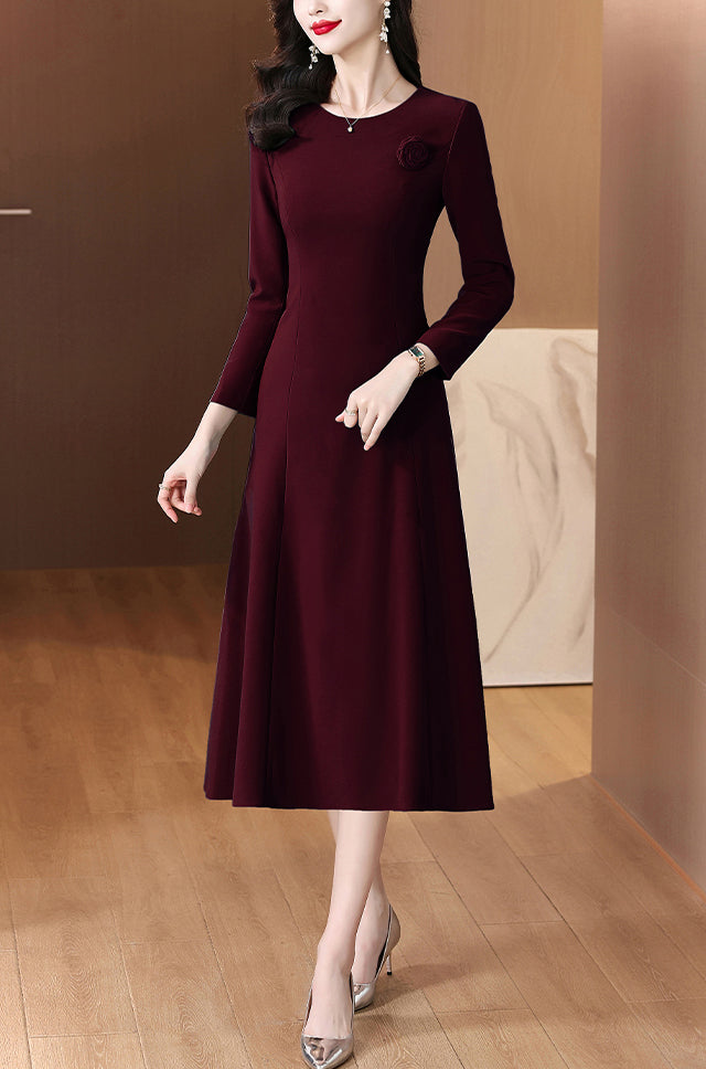 Round Neck Long-sleeve Mid-length Dress