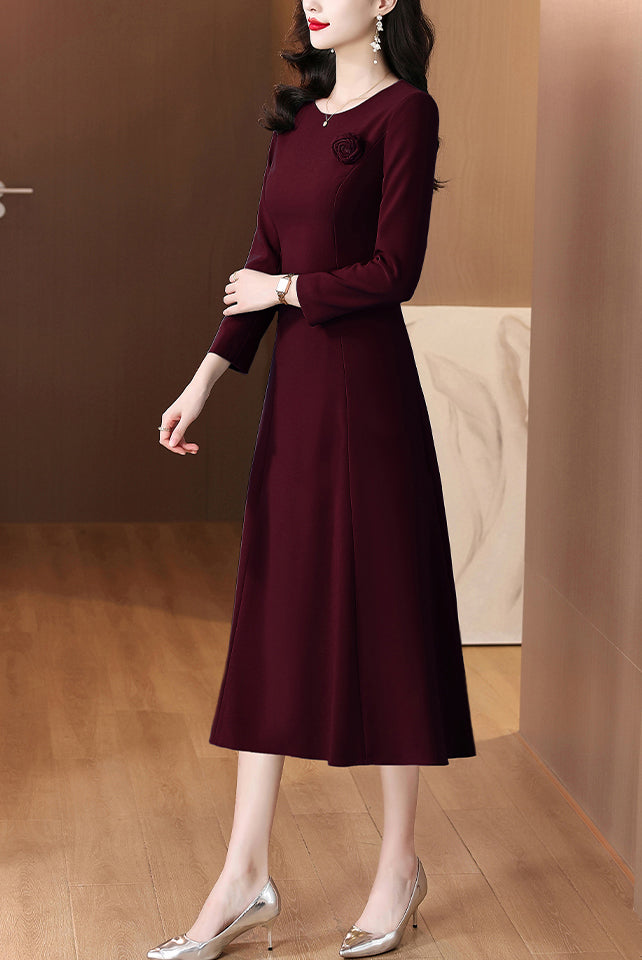 Round Neck Long-sleeve Mid-length Dress