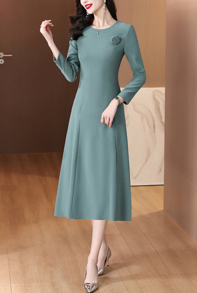 Round Neck Long-sleeve Mid-length Dress