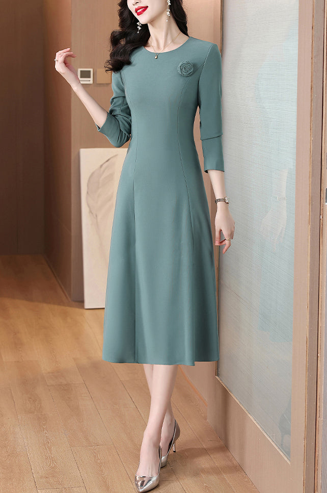 Round Neck Long-sleeve Mid-length Dress