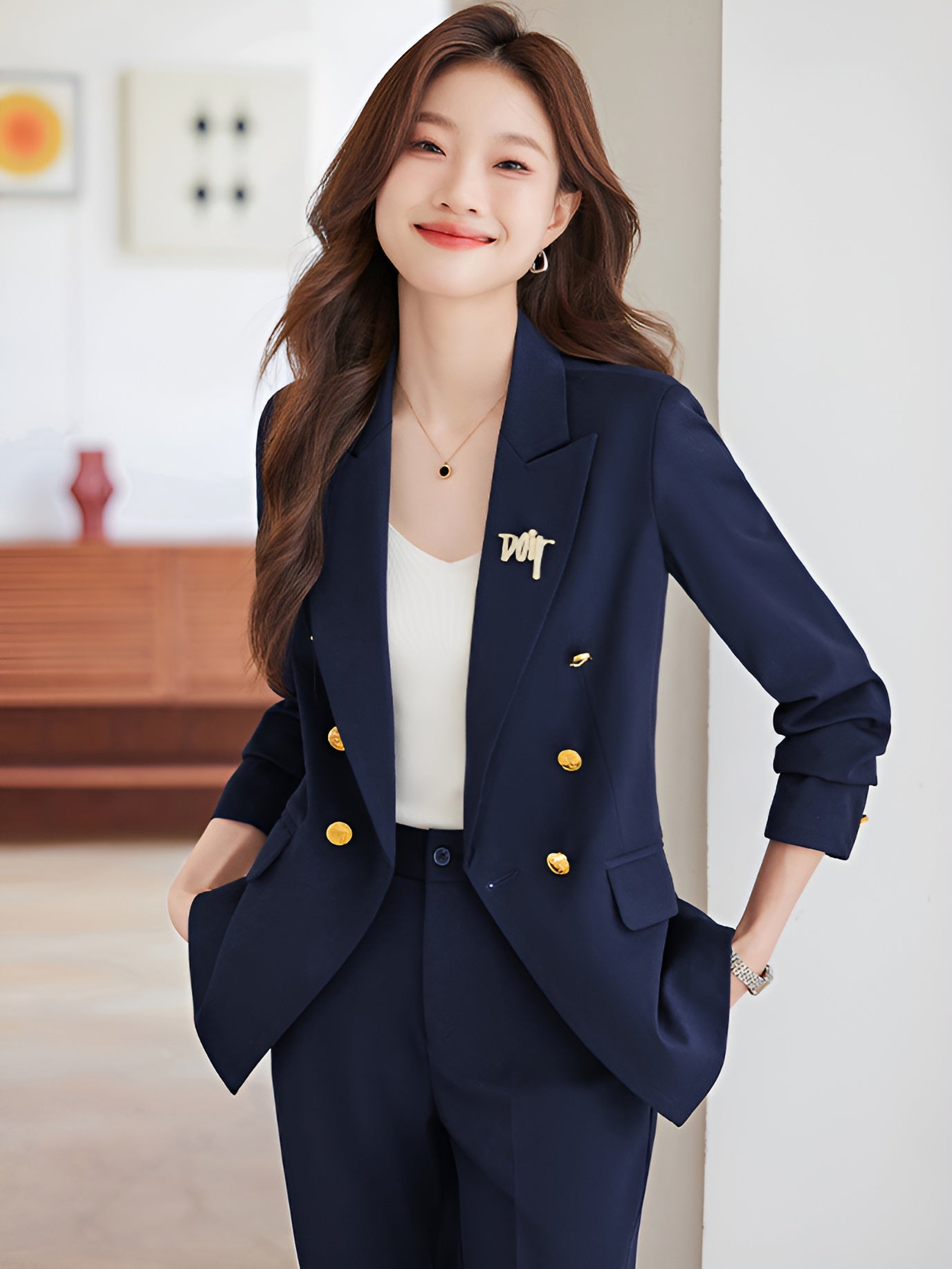 Office Wear High-end Suit Jacket + Trousers Two Pieces Set