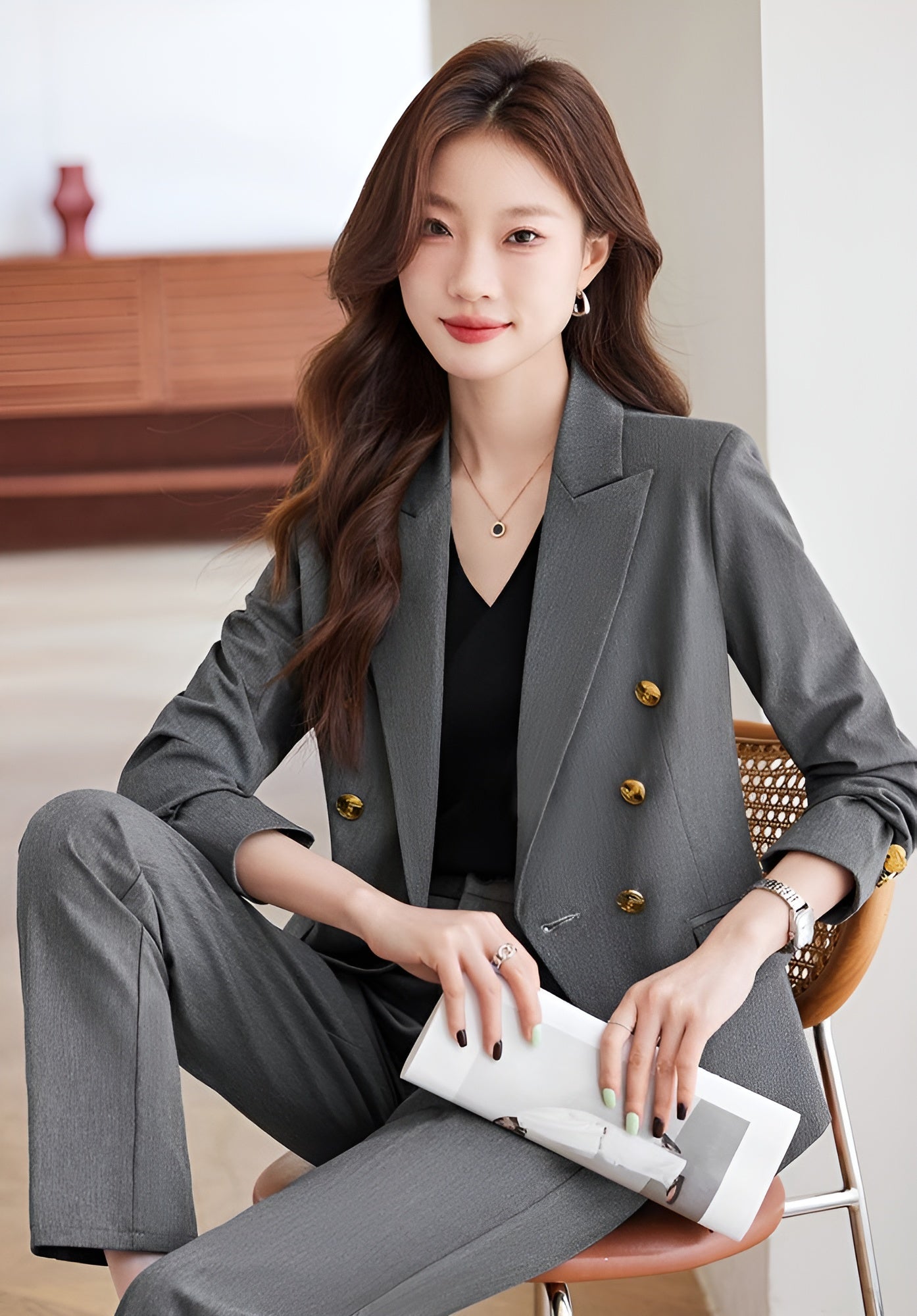 Office Wear High-end Suit Jacket + Trousers Two Pieces Set