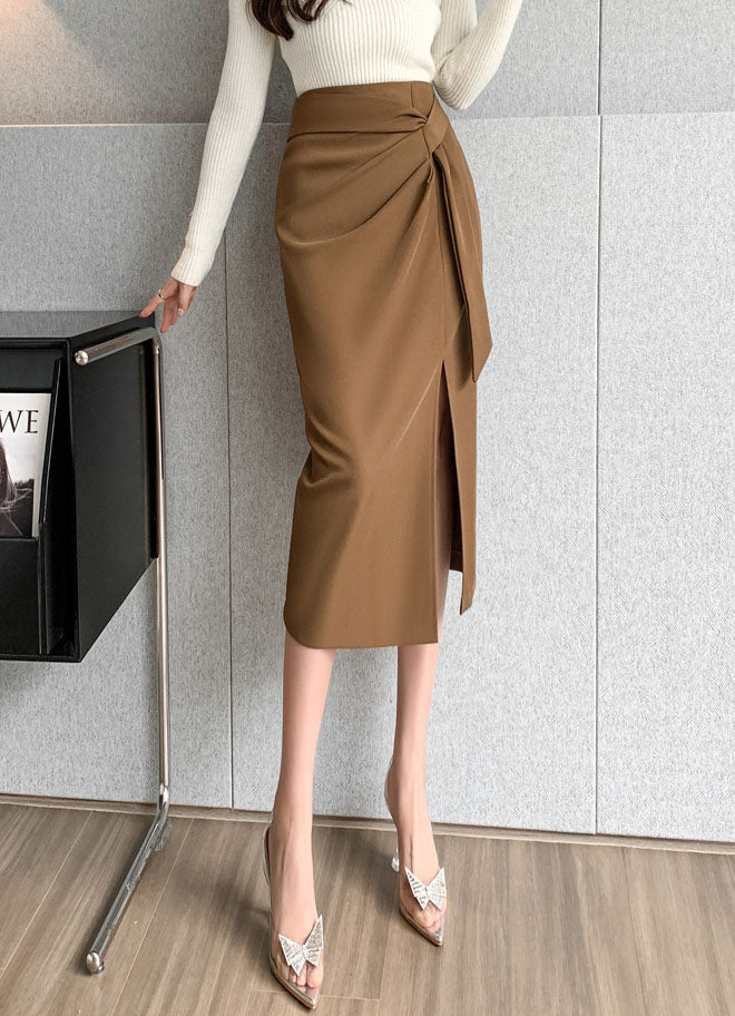 High Waist Mid-length Slit Skirt